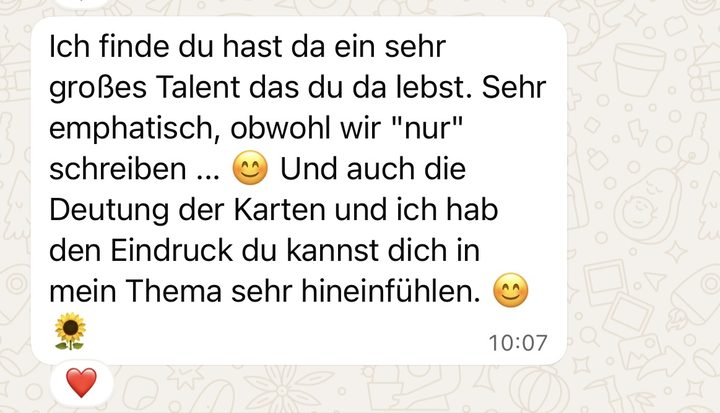 Nachricht einer Klientin zum Lenormand-Reading